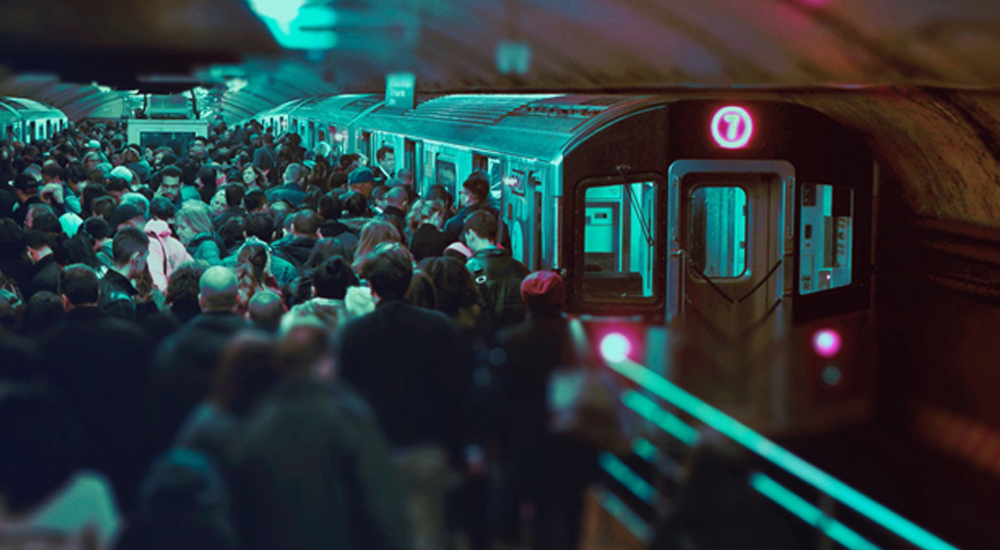 People entering a crowded subway