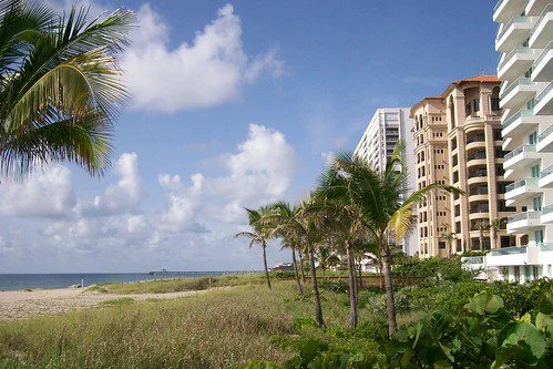 A beach in Boca Raton, Florida with buildings
