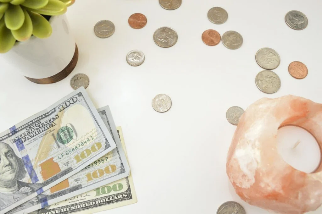 Hundred dollar bills on a white table