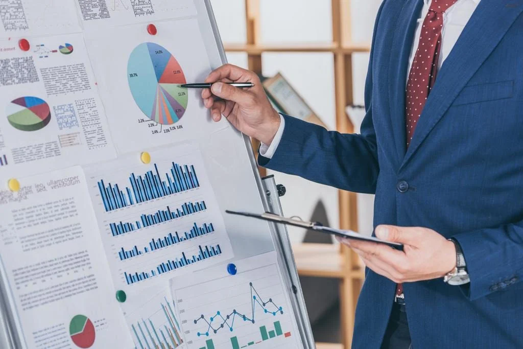Business man pointing at a financial chart
